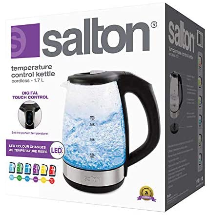 Salton Cordless Electric Glass Variable Temperature Kettle, 1.7 Liter Quart Capacity (3311001)