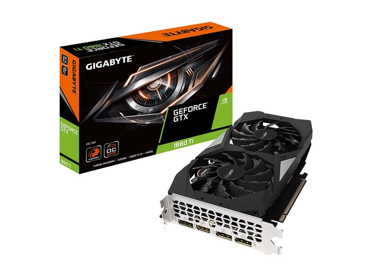 GIGABYTE GeForce GTX 1660 Ti OC 6G 192-bit GDDR6 DisplayPort 1.4 HDMI 2.0B with Windforce 2X Cooling System Graphic Cards- Gv-N166TOC-6GD