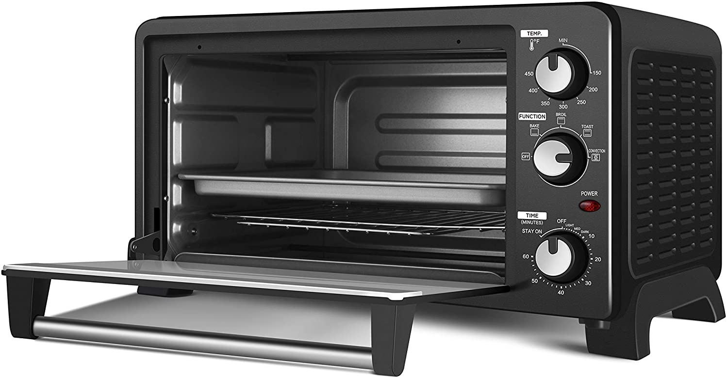 COMFEE' CFO-CC2501C 6-Slice Toaster Oven Countertop with Convection, 1500W, Broil-Toast Setting, Includes Pan, Baking Rack and Crumb Tray, Black 25L